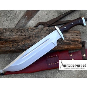 BOWIE KNIFE / 12 inches long Blade / Hand forged Bowie knife / Made from Leaf spring of truck / Tempered / Sharpen/ Ready to use