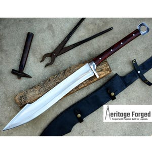 SPARTAN MACHETE /18 inches Long Blade hand forged Sword/Leaf spring of truck/Rosewood Handle/Sharpen/Tempered/Ready to use/knife/knives