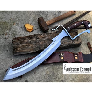 KHOPESH MACHETE/ 19 inches Long Blade hand forged Egyptian  khopesh sword /Leaf spring of truck /Sharpen/Tempered/Ready to use/knife/knives