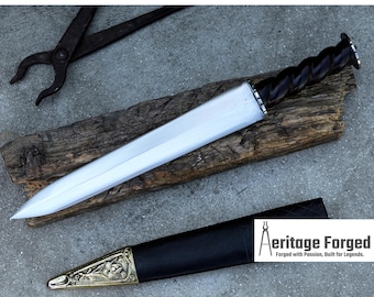 RONDEL DAGGER/12 inches Long Blade hand forged Dagger/Leaf spring of truck/Rosewood Handle/Sharpen/Tempered/Ready to use/knife/knives