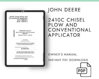 John Deere 2410C Chisel Plow Conventional Applicator Owner Manual  PDF Digital Download