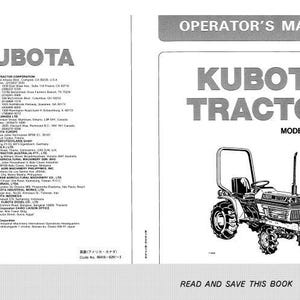 Könnte beinhalten: Schwarzweißillustration eines Kubota-Traktors mit dem Text "Kubota Tractor" und "Modelle B1550 B1750". Der Text "Bedienungsanleitung" und "Lesen und aufbewahren Sie dieses Buch" ist ebenfalls im Bild enthalten.