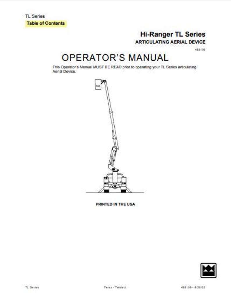 Hi-ranger TL Series Articulating Aerial Device Operator's Manual - Etsy