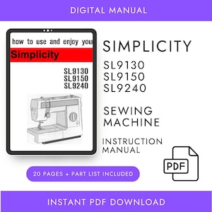 Einfachheit SL9130 SL9150 SL9240 Nähmaschine Handbuch PDF Download Anleitung Buch Ratgeber