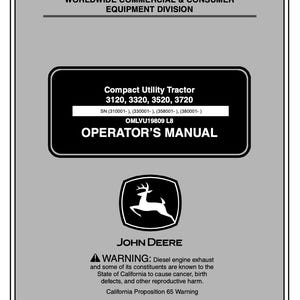 Manual del operador del tractor utilitario compacto John Deere 3120, 3320, 3520, 3720 Descarga digital en formato PDF