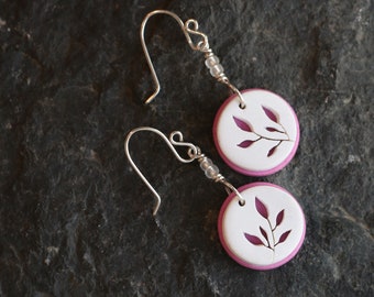 Pink and White Floral Statement Polymer Clay Earrings, Lightweight Clay Earrings, Dangle Earrings, Circle Clay Earrings