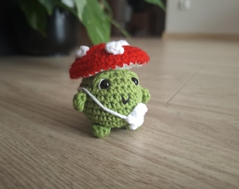 Tiny mushroom frog plushie - crochet pattern