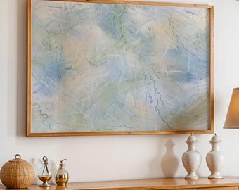 Calming Light Blue Abstract Print | Watercolor Digital Wall Art | Elegant Line Art Download
