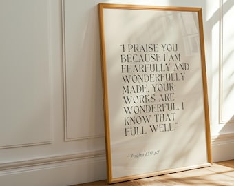Impression d'art du psaume 139 beige | Art mural chrétien minimaliste | Décoration murale élégante avec écriture sainte | Impression Faith simple et esthétique | uvres d'art pour le salon