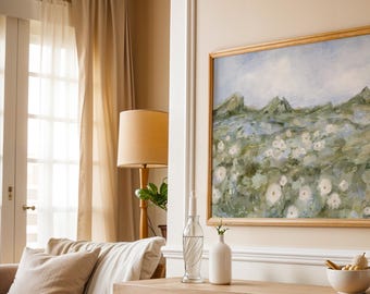 Téléchargement numérique d'impression florale country française | Impression abstraite de fleurs sauvages | Art mural bleu et vert | Décoration de chambre coquette | uvre d'art de base du chalet