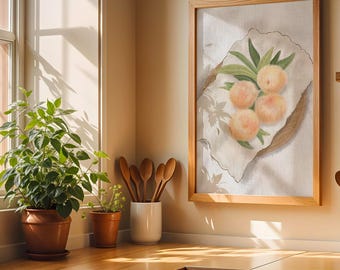 Peinture à l'huile pêche | Art mural côtier | Nancy Meyers | Art mural esthétique vieil argent | Décoration d'été italienne | Impressions d'art pour la maison