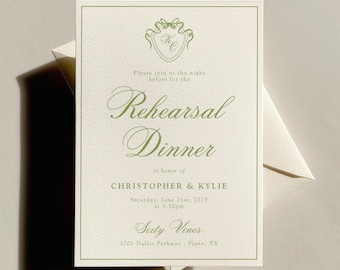 Invitation élégante pour le dîner de répétition | de toile avec écusson de noeud papillon | Faire-part de mariage coquette | Impression grand-millénaire