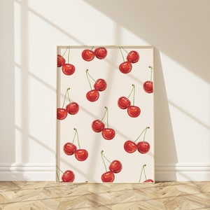 Vintage Cherry Art Print | Coquette Cherries Wall Decor | Cherry Valentine Poster | Dopamine Decor | Girly Aesthetic | Digital Download