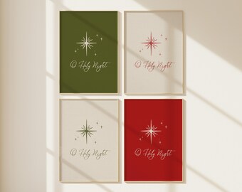 Lot d'impressions d'art O Holy Night | 4 impressions de Noël en plusieurs couleurs | décoration murale de Noël vintage | Téléchargement numérique | Impression des Fêtes
