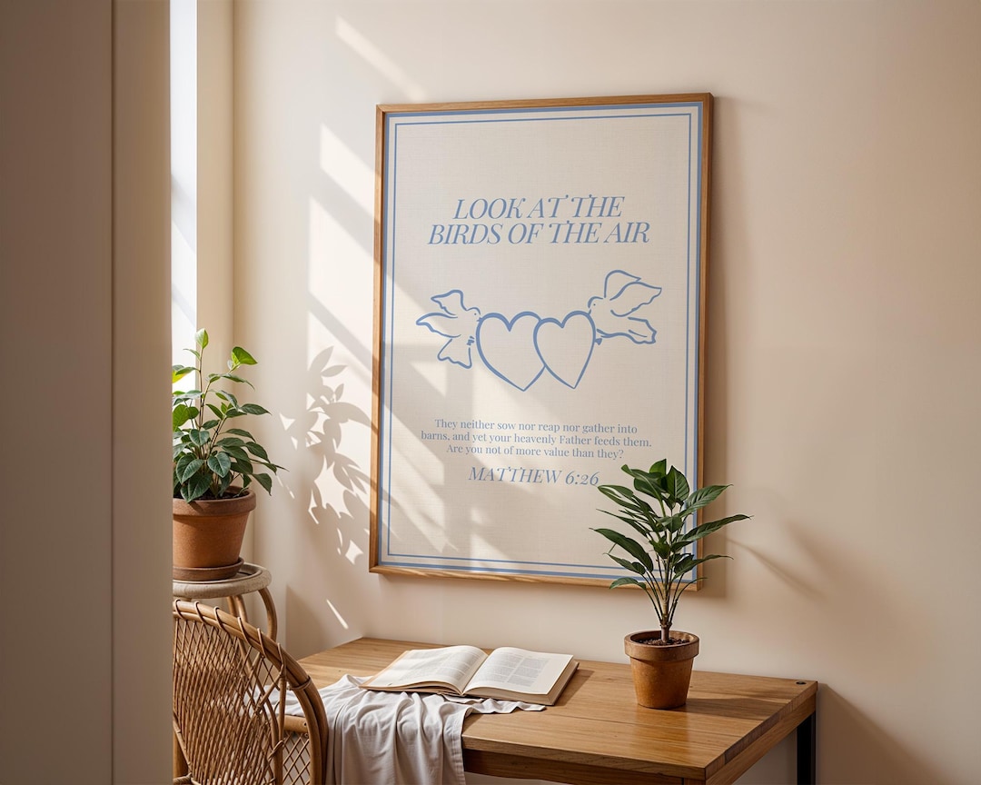 Matthew 6 Scripture Wall Art | Light Blue Christian Print | Modern ...