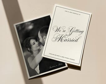 Modèle "Retenez cette date" pour calligraphie | Faire-part de mariage noir et blanc | Invitation numérique élégante | Esthétique de mariage vintage