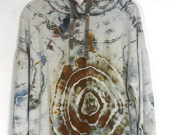Sudadera con capucha de búfalo teñida a mano en tonos tierra, talla mediana, unisex