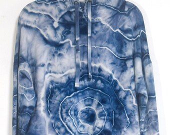 Sudadera con capucha de búfalo teñida a mano en azul índigo, talla pequeña, unisex