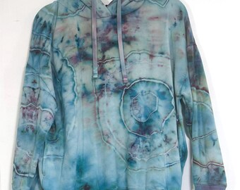 Sudadera con capucha de búfalo teñida a mano, colorida, grande, unisex