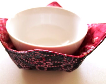 Plate Cozy pot holder Pink Hearts microwave bowl cozy Quilted Soup Bowl Ice Cream Bowl