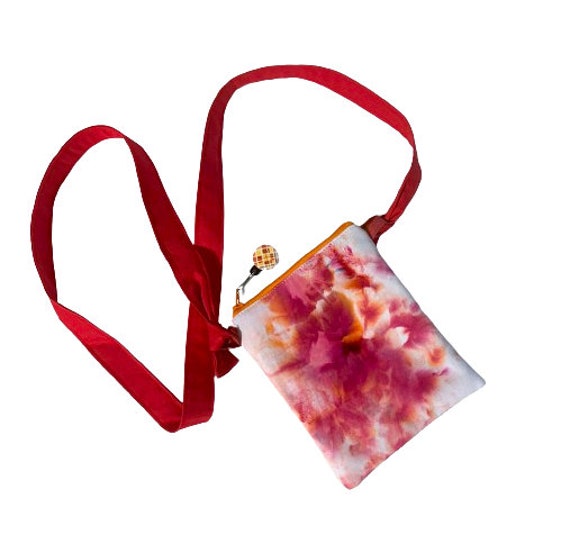 Hand Dyed Fabric Cross Body Purse in Shades of Red and Orange