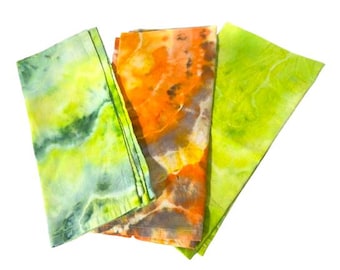 Hand Dyed Flour Sack Towels in Orange and Green