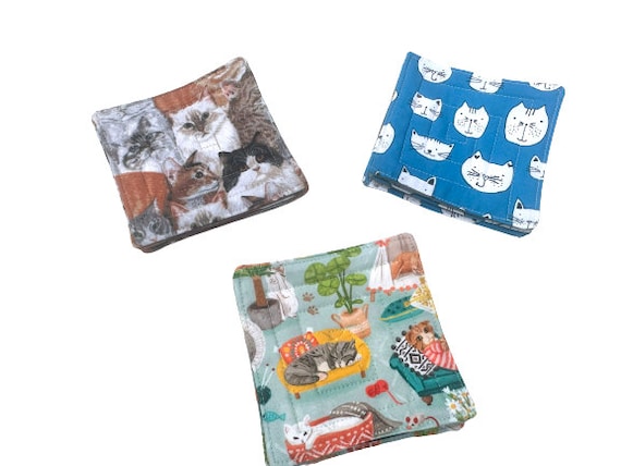 Quilted Cat Fabric Coasters in a Variety of Patterns