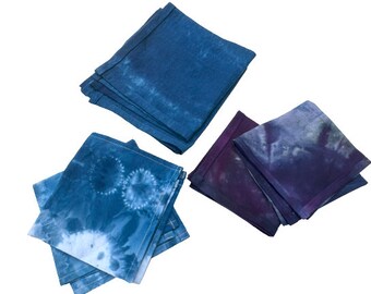 Hand Dyed Napkins, Set of Two, with Shibori and Tie Dye Patterns