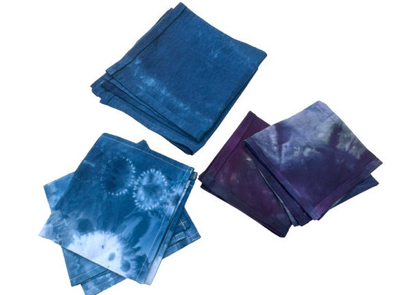 Hand Dyed Napkins, Set of Two, with Shibori and Tie Dye Patterns