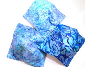 Microwave Bowl Cozy with Choice of Blue Floral Cotton Batik Fabric, Soup or Ice Cream Bowl Holders