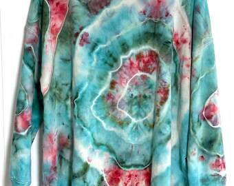 Sudadera de algodón teñida a mano de colores, talla grande para mujer