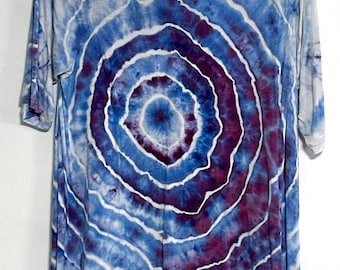 Camiseta de algodón teñida a mano morada, talla grande para mujer