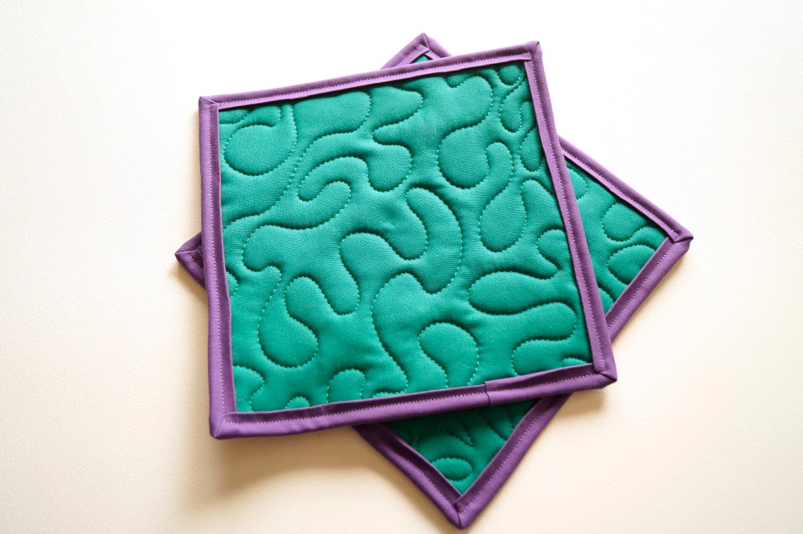 Quilted Fabric Pot Holders With Colorful Floral Pattern Etsy