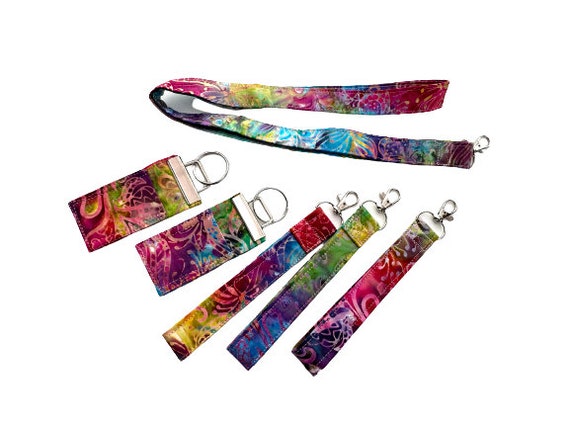Colorful Lanyard and Chap Stick Holder Key Chain Options in Hand Dyed Batik fabric