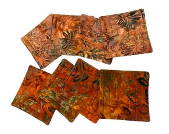 Quilted Cotton Fabric Coasters with Fall Color Batik, Set of Four