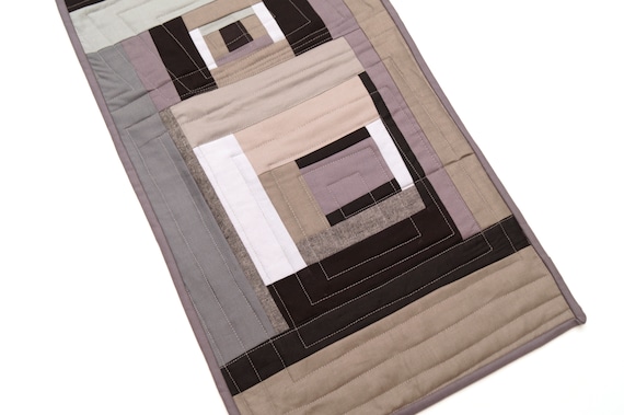 Abstract Mini Quilt with Modern Black and Grey Patchwork, Place Mat, Table Topper or Wall Hanging
