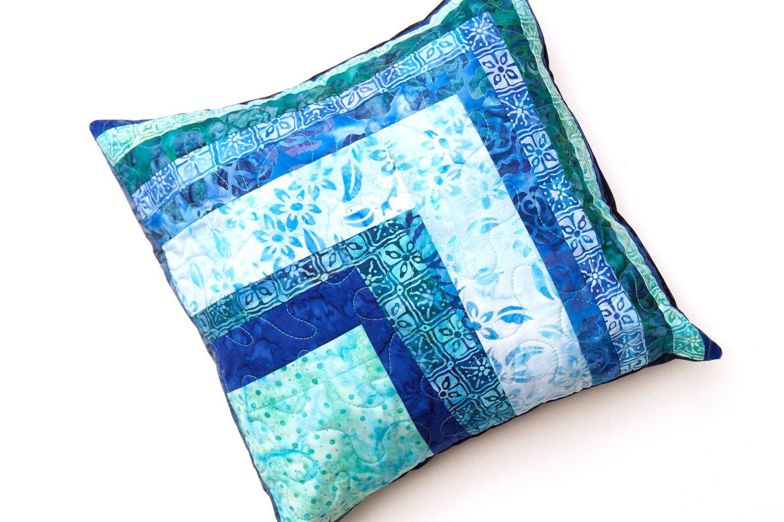 Patchwork Throw Pillow Cover for 14 Inch Pillow With Blue Etsy