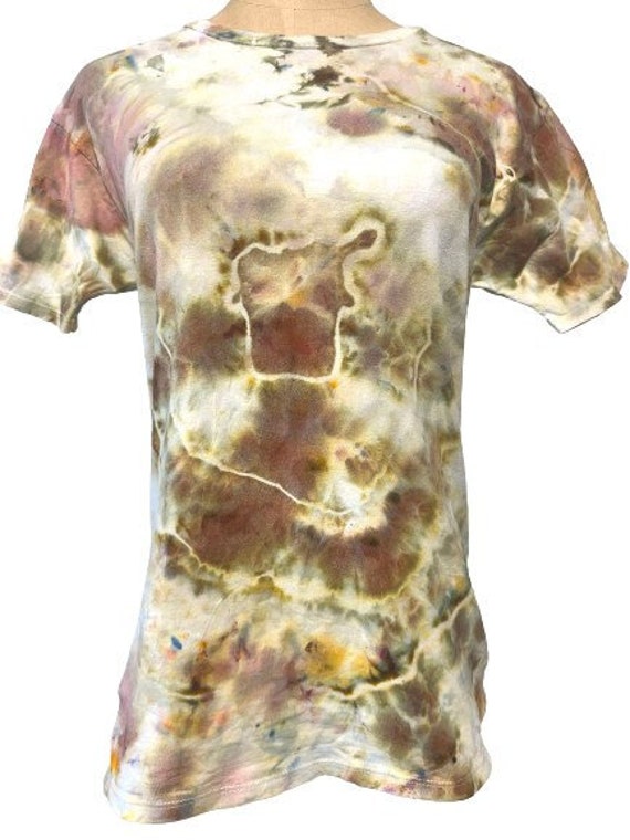 Hand Dyed Women's T-Shirt in Earth Tone Cotton Fabric, Size L 13-16