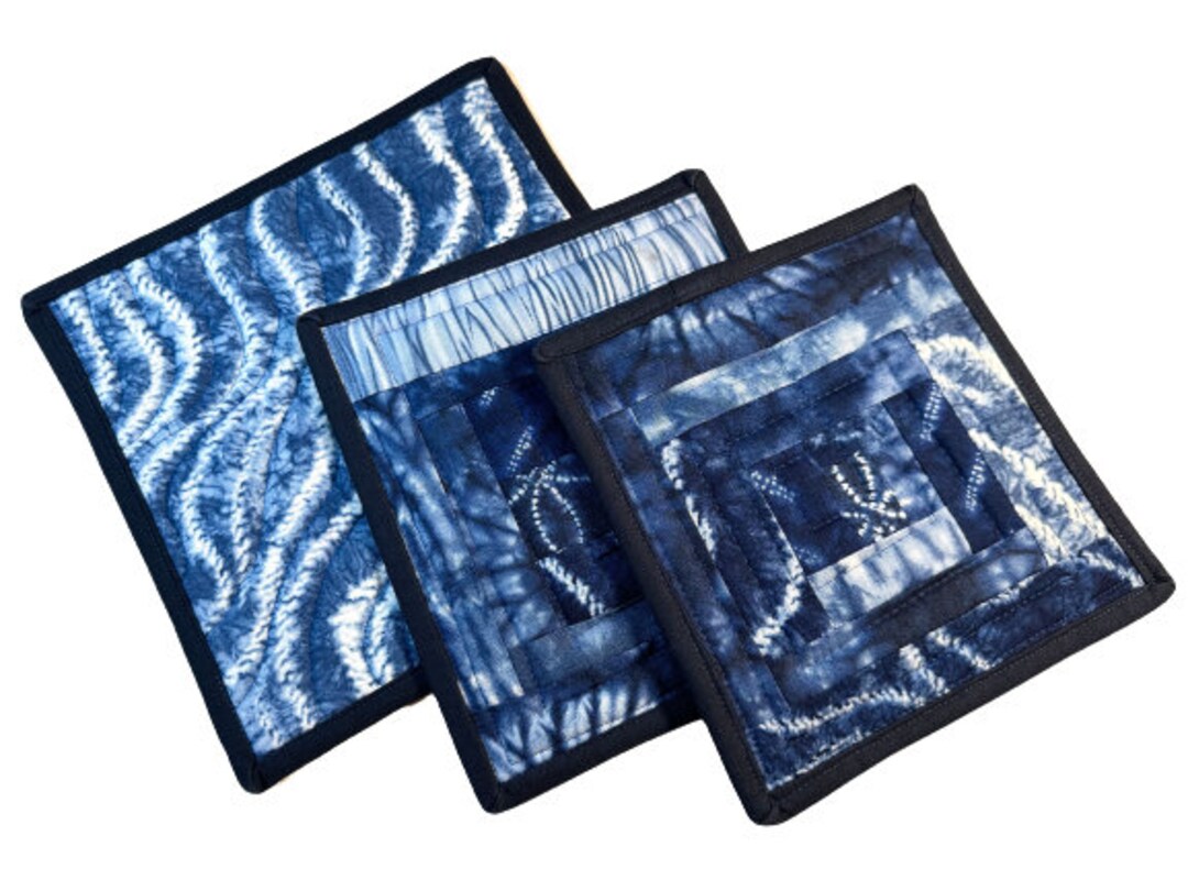 Quilted Pot Holders With Indigo Blue Shibori Fabric Etsy