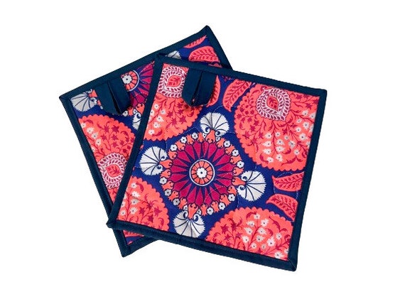 Quilted Floral Fabric Pot Holders, Colorful Cloth Hot Pads