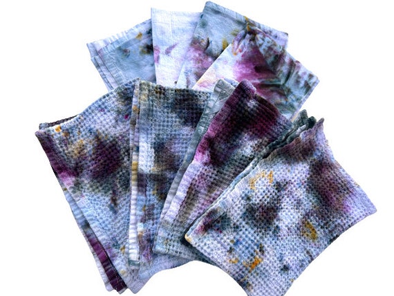 Hand Dyed Dish and Tea Towels in Purple, Yellow and Black