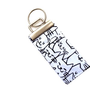 Black and White Cat Fabric Accessory Set with Lanyard, Wristlet Key Chain & Chap Stick Holder, Choice of Set or Individual Item image 6