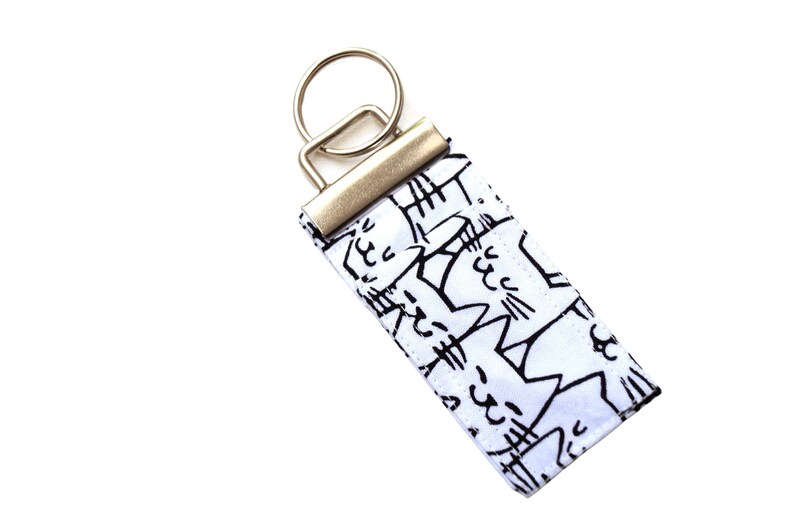 Black and White Cat Fabric Accessory Set with Lanyard, Wristlet Key Chain & Chap Stick Holder, Choice of Set or Individual Item image 6