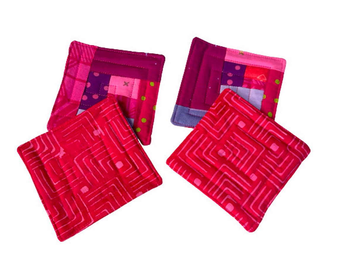 Quilted Coasters in Pink and Purple Fabric Patchwork, Vibrant Modern ...