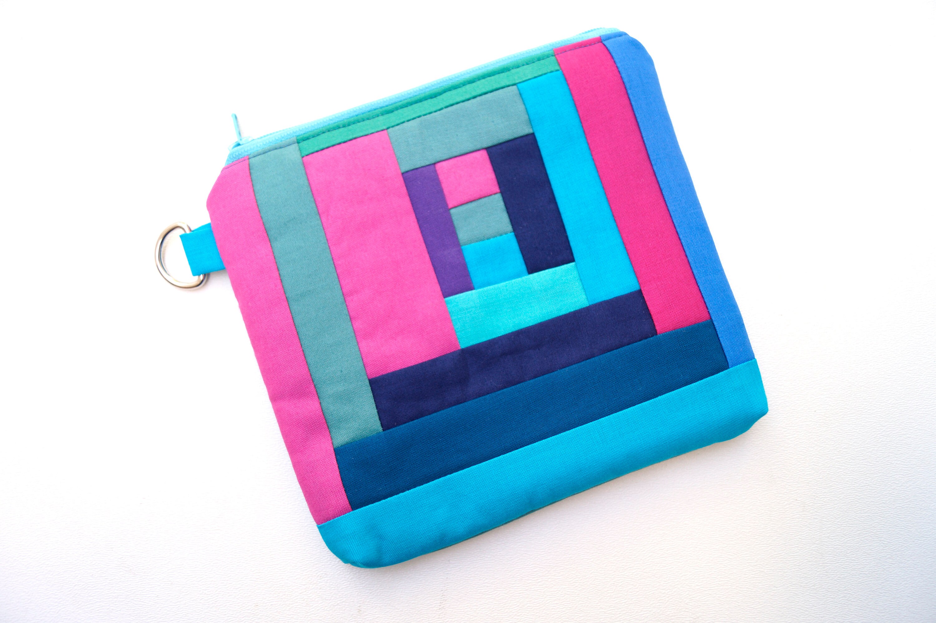 Modern Fabric Zipper Pouch with Colorful and Vibrant Patchwork