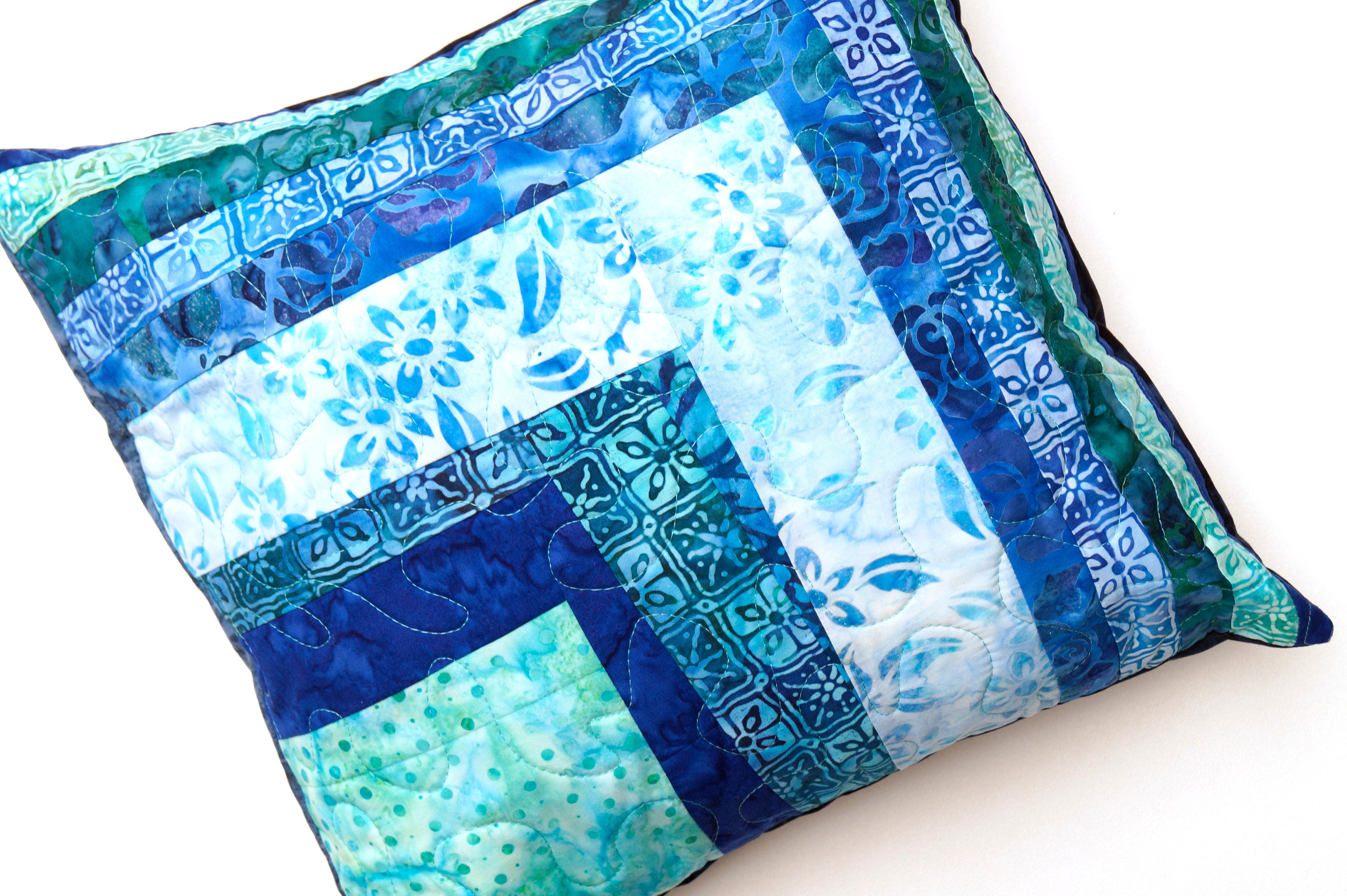 Patchwork Throw Pillow Cover for 14 inch Pillow with Blue Etsy