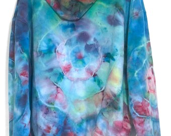 Sudadera con capucha de algodón teñido a mano, colorida, talla XL, unisex
