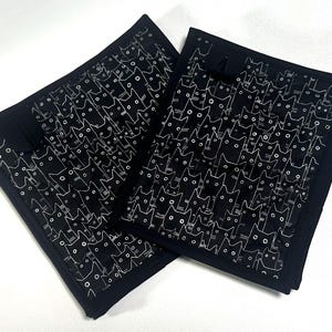 Cat Quilted Fabric Pot Holders In Black and White, with Hanging Tab Option