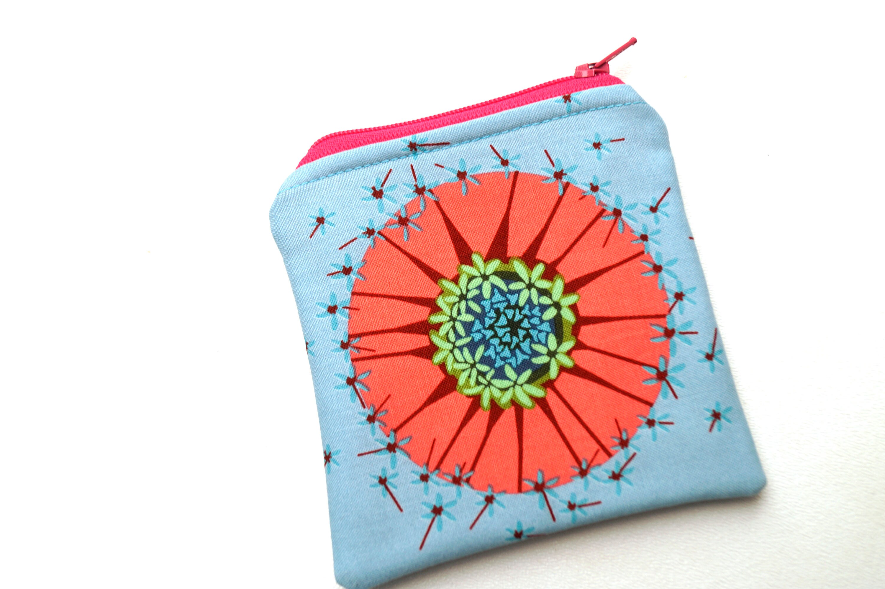 Zipper Coin Purse in Floral Fabric Pink and Blue Cloth Mini Etsy