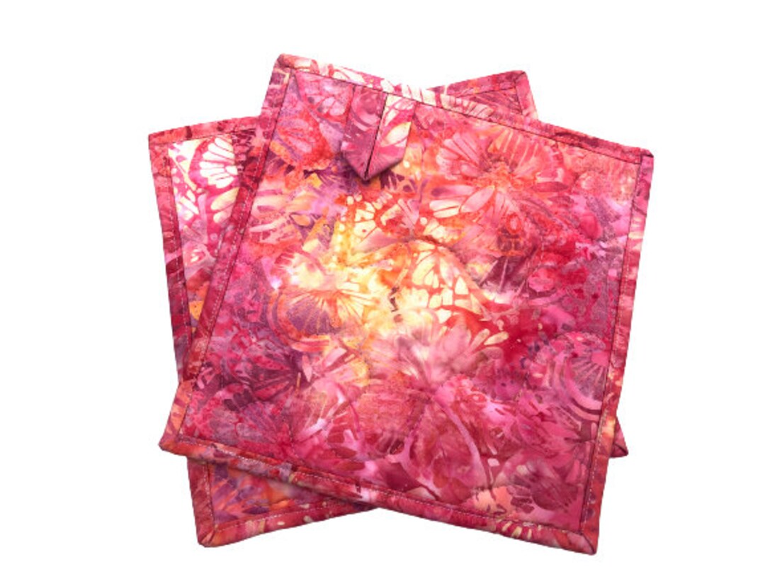 Butterfly Pot Holders With Quilted Pink Hand Dyed Cotton Batik Etsy